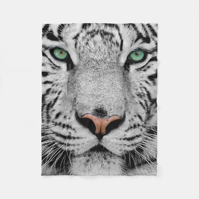 WHITE TIGER FACE CLOSE-UP FLEECE BLANKET (Front)