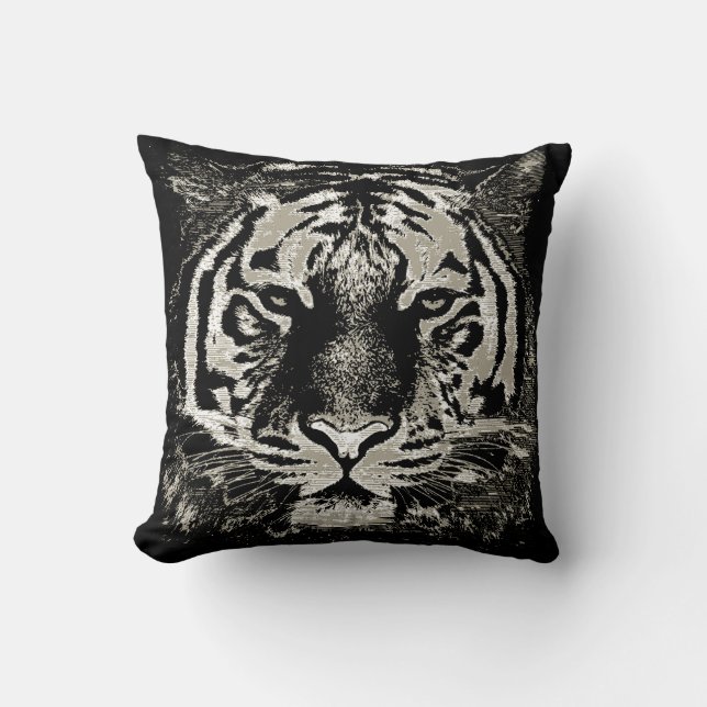 White Tiger Face Close-up Throw Pillow (Front)