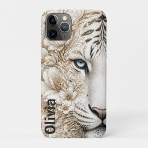 White Tiger Floral Art with Blue Eyes iPhone 11 Pro Case