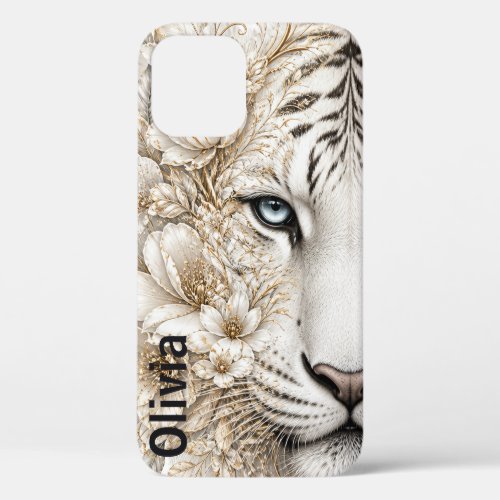 White Tiger Floral Art with Blue Eyes iPhone 12 Pro Case