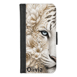 White Tiger Floral Art with Blue Eyes iPhone 8/7 Wallet Case