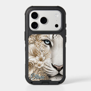 White Tiger Floral Art with Blue Eyes iPhone 17 Pro Case