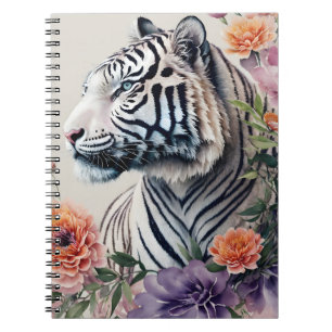 White Tiger Floral Portrait Art Notebook