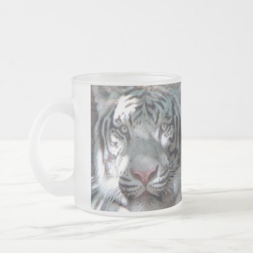 White Tiger Frosted Glass Coffee Mug