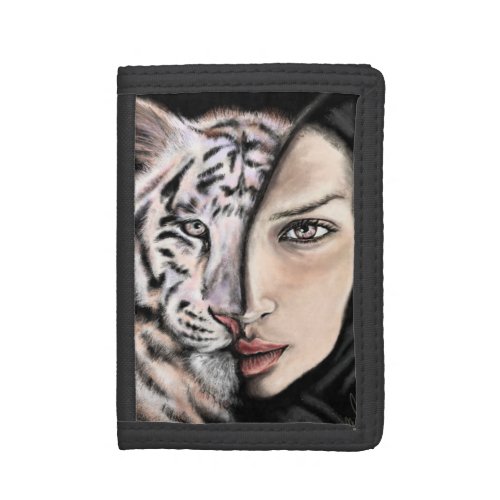 White Tiger Girl _ Emotion Trifold Wallet Painting