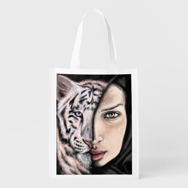White Tiger Girl Grocery Bag (Front)