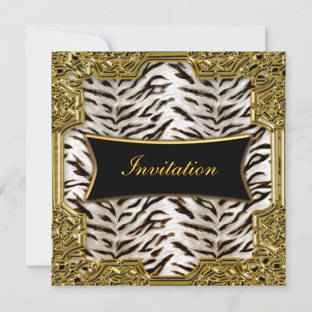 White Tiger Gold Black Birthday Party Invitation (Front)