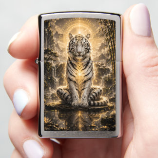 White Tiger Guardian Meditation Power Zippo Lighter