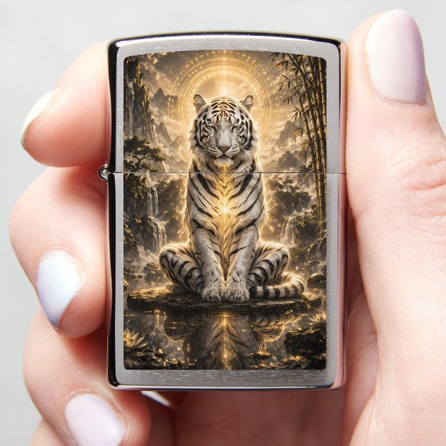 White Tiger Guardian Meditation Power Zippo Lighter (In Hand)