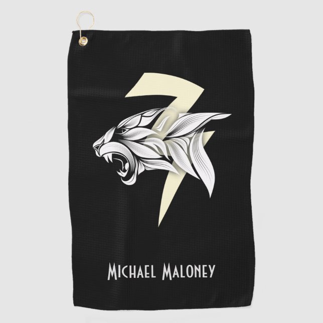 White Tiger Head And Thunderbolt Black Background Golf Towel (Front)