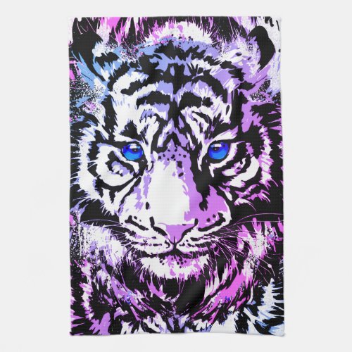 White Tiger Head Kitchen Towel _ Tiger Blue Eyes