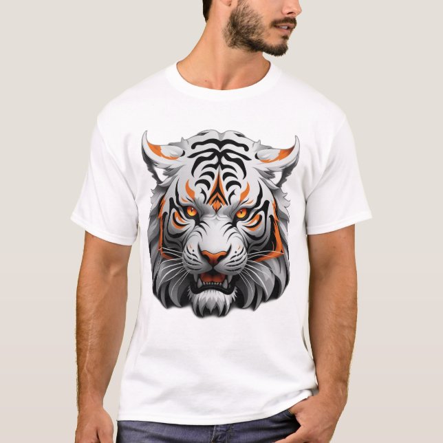 WHITE TIGER HEAD ONI STYLE, SVG, HEAD ONLY, BLACK  T-Shirt (Front)