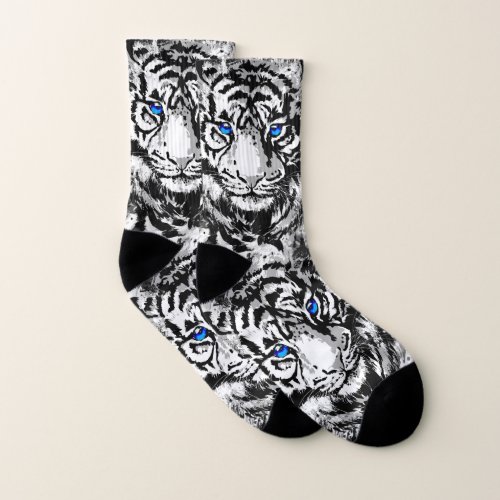White Tiger Head Socks _ Tiger Socks Blue Eyes
