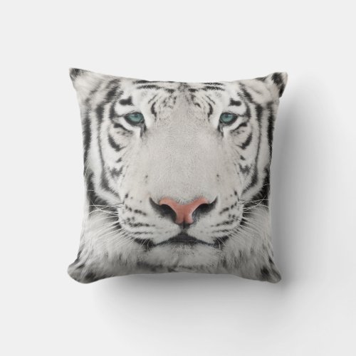 White Tiger Head Throw Pillow