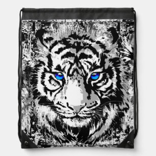 White Tiger Head - Tiger Artwork - Wildlife Drawstring Bag