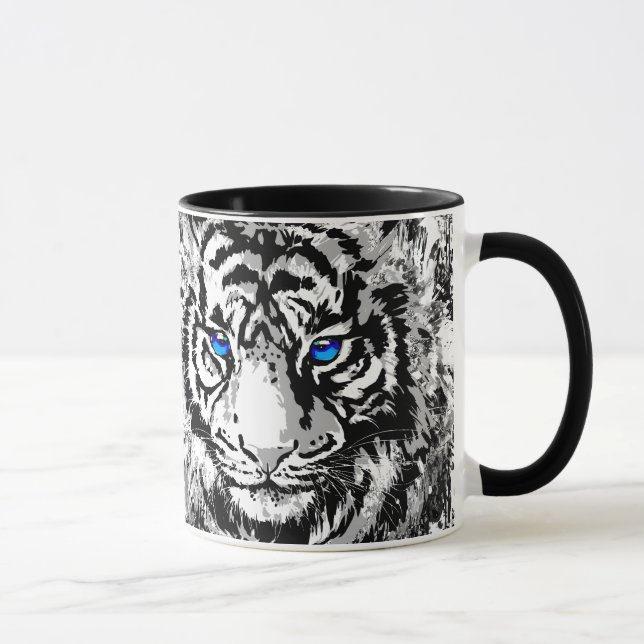 White Tiger Head - Tiger Blue Eyes Coffee Mug (Right)