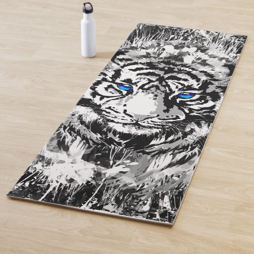 White Tiger Head _ Tiger Blue Eyes Yoga Mat