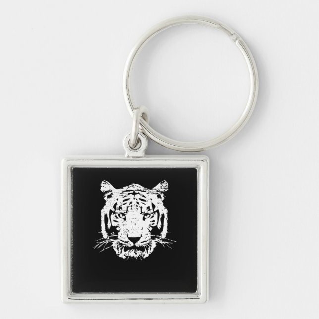White Tiger Head Wild Cat Lover Zoo Animal Gifft Keychain (Front)