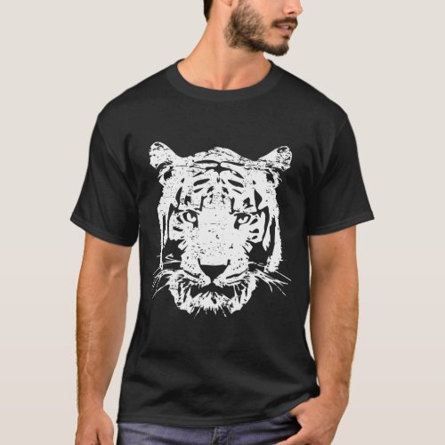 White Tiger Head Wild Cat Lover Zoo Animal Retro D T_Shirt