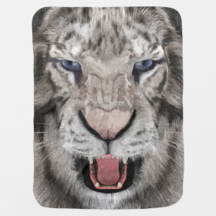 White Tiger Head Wildlife Aesthetic Baby Blanket