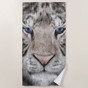 White Tiger Head Wildlife Aesthetic Beach Towel