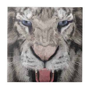 White Tiger Head Wildlife Aesthetic Ceramic Tile