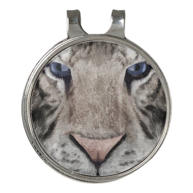 White Tiger Head Wildlife Aesthetic Golf Hat Clip (Front)