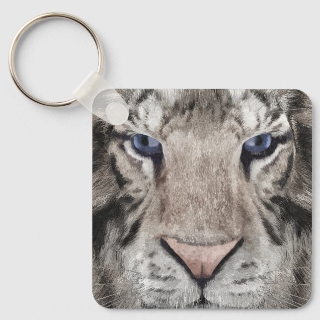 White Tiger Head Wildlife Aesthetic Keychain (Front)