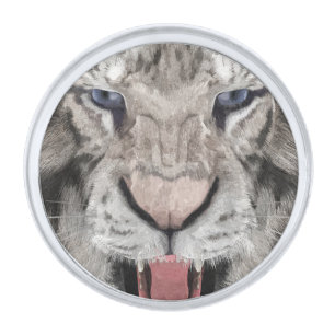 White Tiger Head Wildlife Aesthetic Silver Finish Lapel Pin