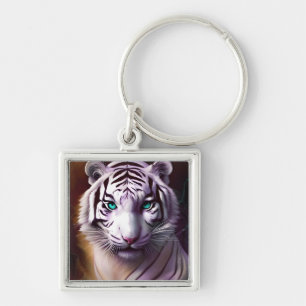 White Tiger Head with Mesmerizing Eyes Keychain