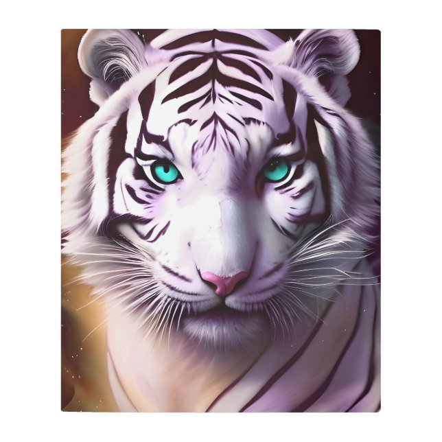 White Tiger Head with Mesmerizing Eyes Metal Print (Front)