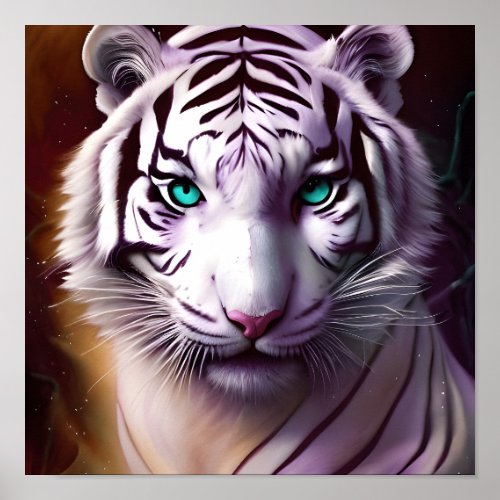 White Tiger Head with Mesmerizing Eyes Poster