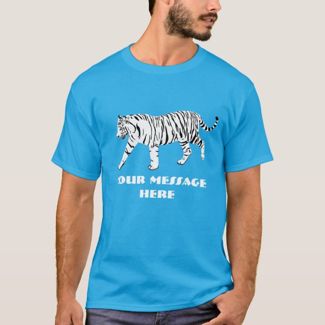 White Tiger Illustration Custom Message Graphic T-Shirt (Front)