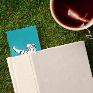 White Tiger Illustration on Teal Personalized Bookmarks