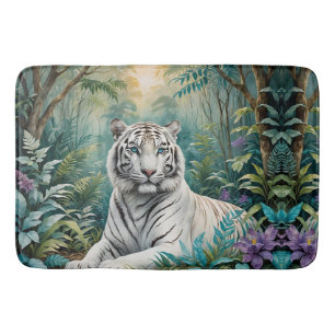 White Tiger in a Blue Green Jungle Bath Mat