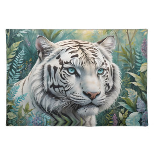 White Tiger in a Blue Green Jungle Cloth Placemat