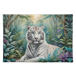 White Tiger in a Blue Green Jungle Cloth Placemat