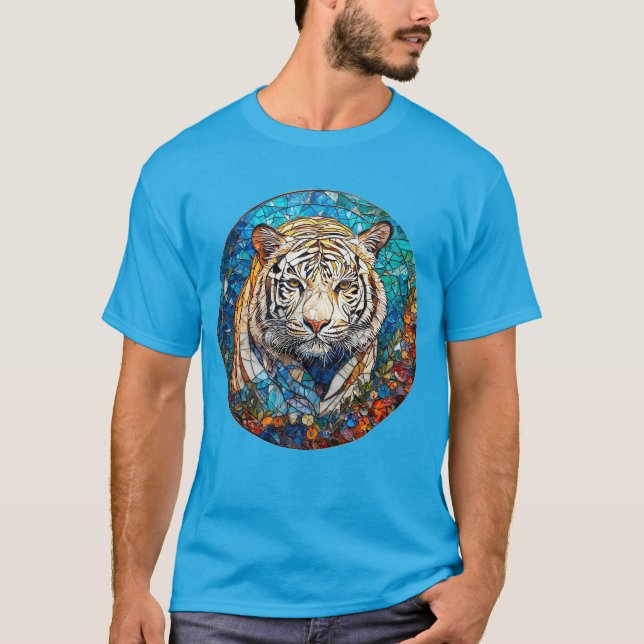 White Tiger in a Vibrant Circular Design T-Shirt (Front)