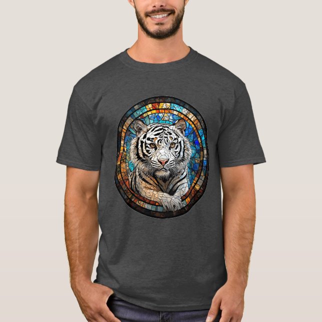 White Tiger in a Vibrant Circular Design T-Shirt (Front)