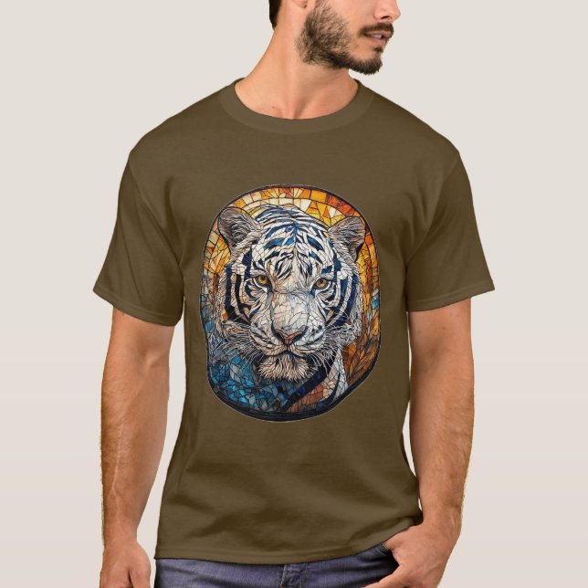 White Tiger in a Vibrant Circular Design T-Shirt (Front)