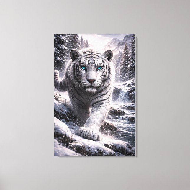 White Tiger in Motion – ManJiangHong Art Series Canvas Print (Front)
