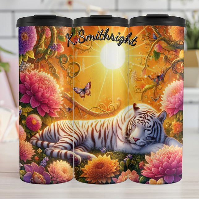 White Tiger in Ocean Waves Thermal Tumbler (Creator Uploaded)
