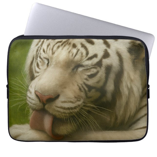 White Tiger in Private Grooming Ritual Laptop Sleeve (Front)