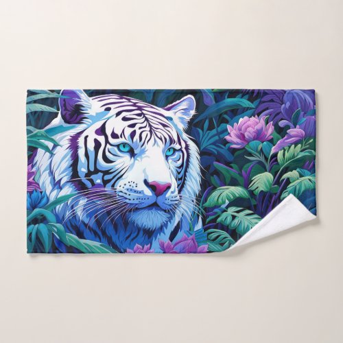 White Tiger in purple flowers  Bath Towel Set