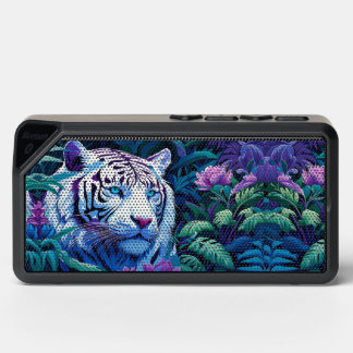 White Tiger in purple flowers Bluetooth Speaker
