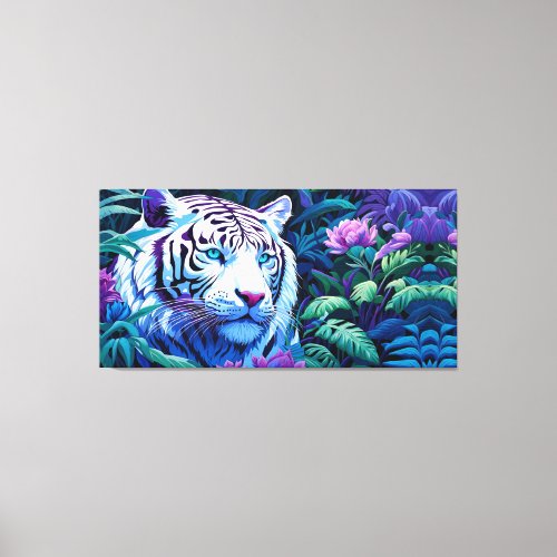 White Tiger in purple flowers  Canvas Print