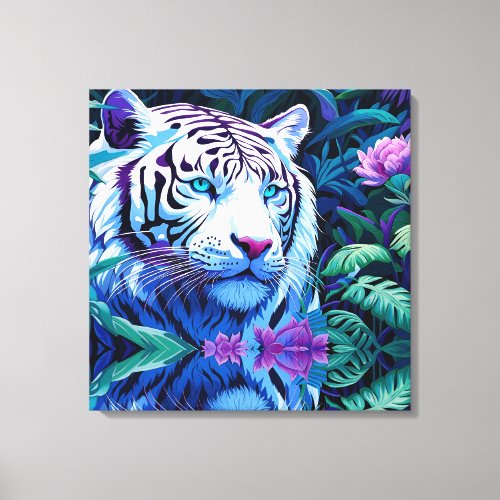 White Tiger in purple flowers  Canvas Print