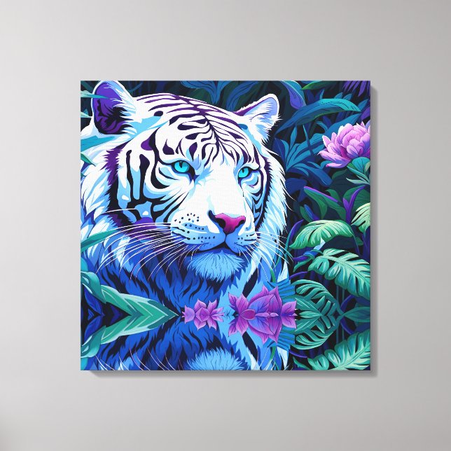 White Tiger in purple flowers  Canvas Print (Front)