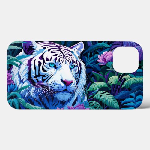 White Tiger in purple flowers  iPhone 13 Case