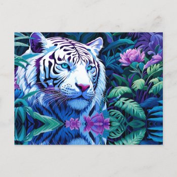 White Tiger In Purple Flowers  Postcard by minx267 at Zazzle